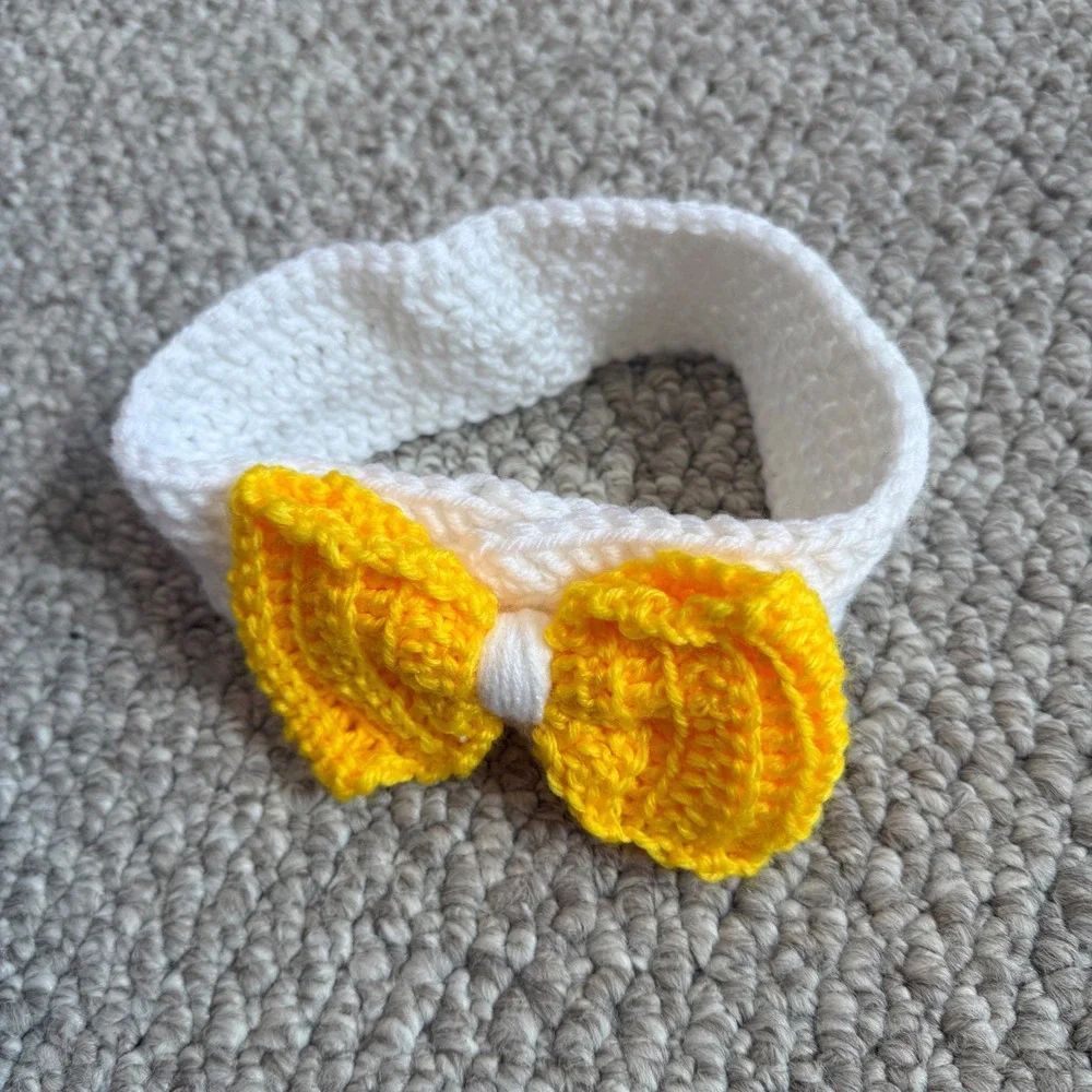 Handmade Crochet Baby Headband White with Yellow‎ Bow OSFM Accessory